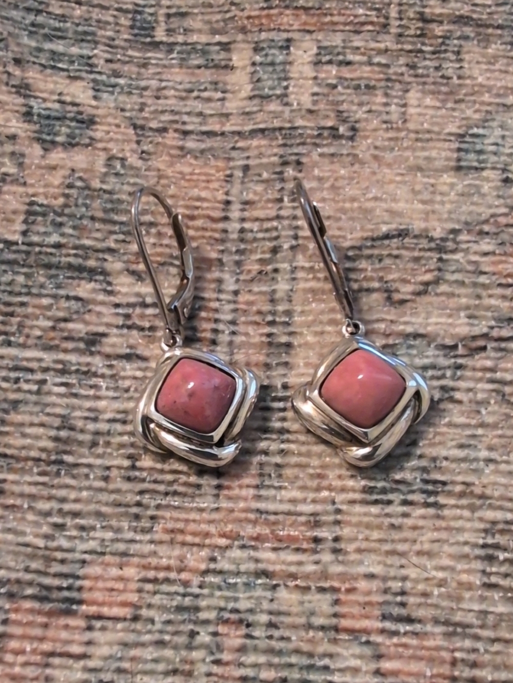 Sterling Silver Pink Stone Dangle Earrings
